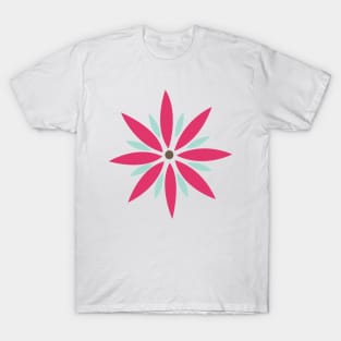 Retro Flower in pink, light blue, and brown T-Shirt